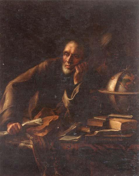unknow artist The astrologer copernicus seated at a table strewn with papers,books and a globe,a negro attendant standing beside him oil painting picture
